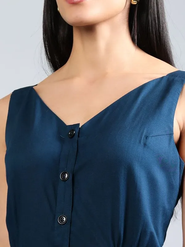 Teal_Cotton_A-Line_Midi_Dress_For_Women