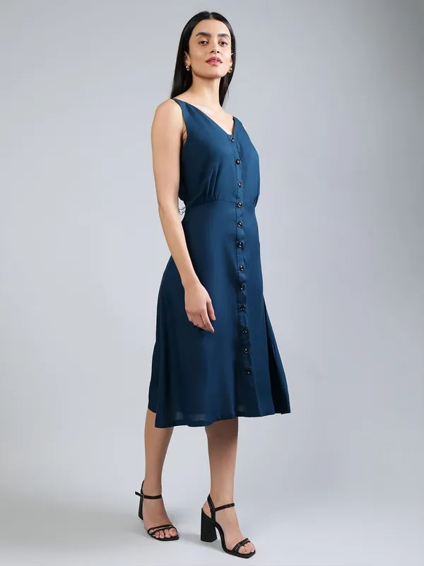 Teal_Cotton_A-Line_Midi_Dress_For_Women