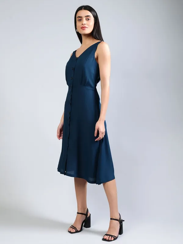 Teal_Cotton_A-Line_Midi_Dress_For_Women