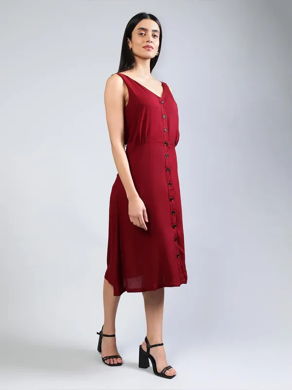 Maroon_Cotton_A-Line_Midi_Dress_For_Women