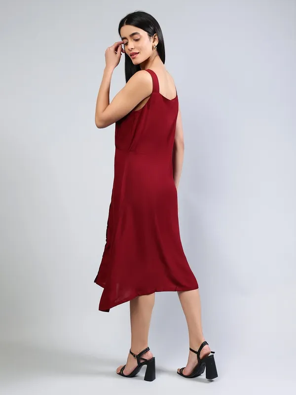 Maroon_Cotton_A-Line_Midi_Dress_For_Women