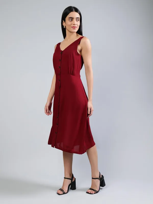 Maroon_Cotton_A-Line_Midi_Dress_For_Women