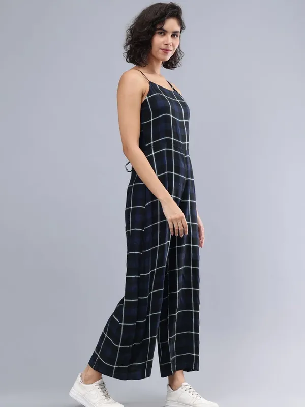 Black_Cotton_Women_Shoulder_Straps_Checked_Cotton_Basic_Jumpsuit_For_Women