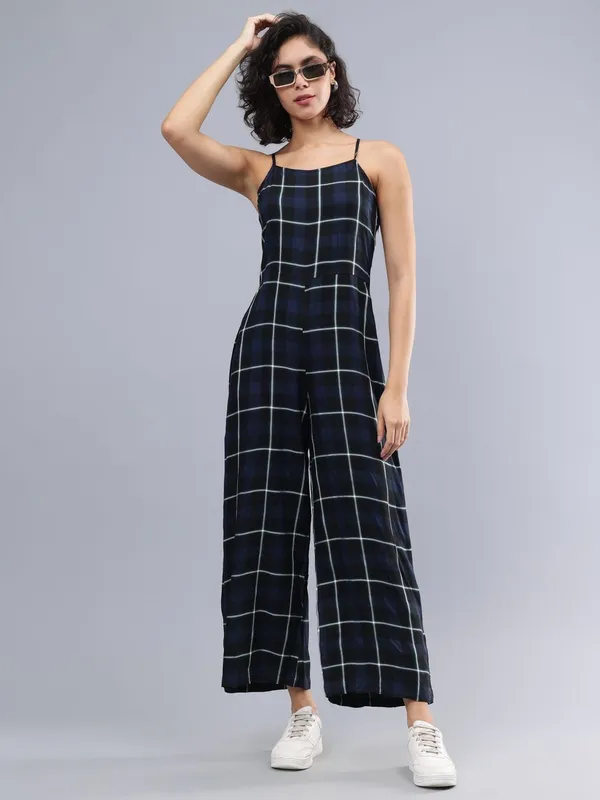 Black_Cotton_Women_Shoulder_Straps_Checked_Cotton_Basic_Jumpsuit_For_Women