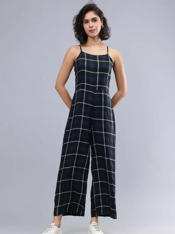 Black_Cotton_Women_Shoulder_Straps_Checked_Cotton_Basic_Jumpsuit_For_Women