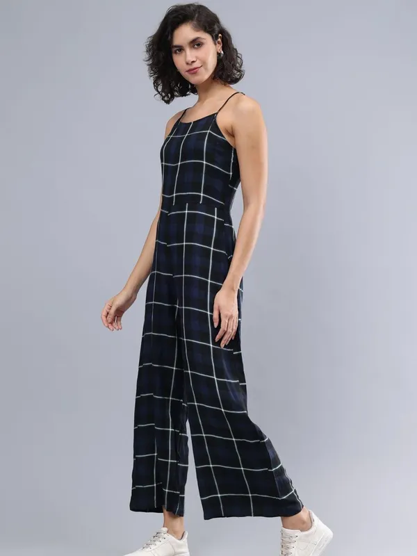 Black_Cotton_Women_Shoulder_Straps_Checked_Cotton_Basic_Jumpsuit_For_Women