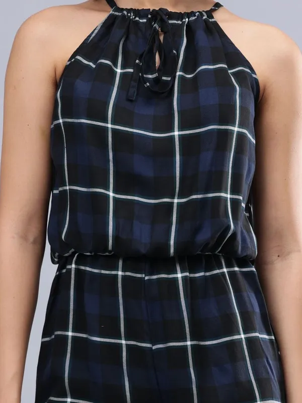 Black_Cotton_Women_Halter_Neck_Checked_Jumpsuit_For_Women
