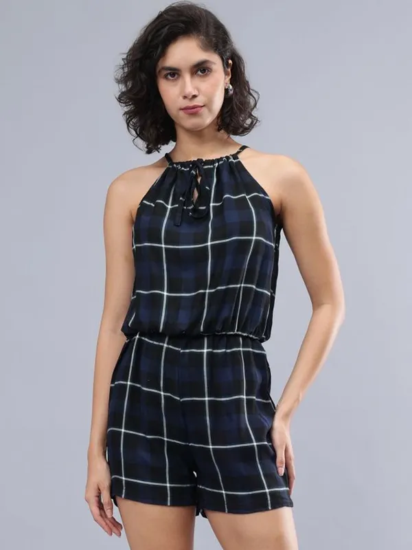Black_Cotton_Women_Halter_Neck_Checked_Jumpsuit_For_Women