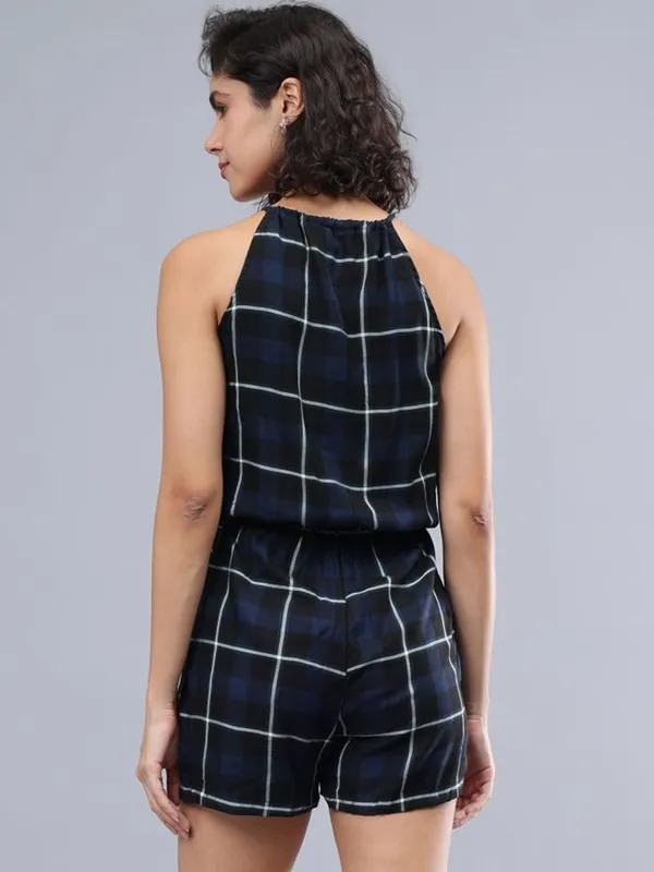 Black_Cotton_Women_Halter_Neck_Checked_Jumpsuit_For_Women