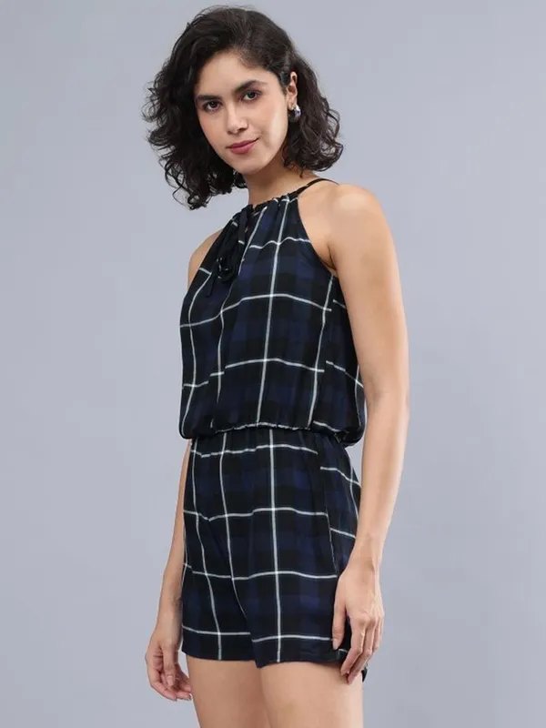 Black_Cotton_Women_Halter_Neck_Checked_Jumpsuit_For_Women