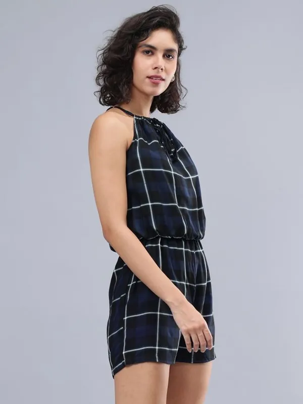 Black_Cotton_Women_Halter_Neck_Checked_Jumpsuit_For_Women