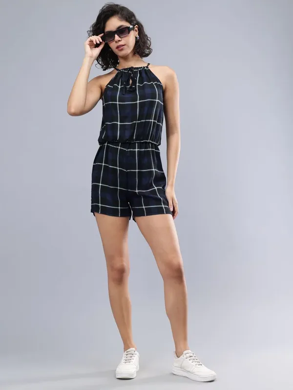 Black_Cotton_Women_Halter_Neck_Checked_Jumpsuit_For_Women