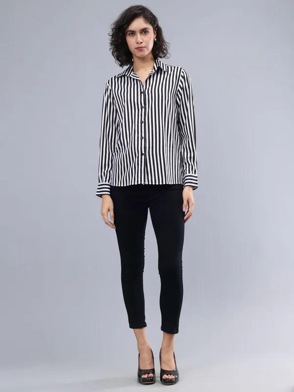 Black_Cotton_Women_Classic_Slim_Fit_Opaque_Striped_Casual_Shirt_For_Women