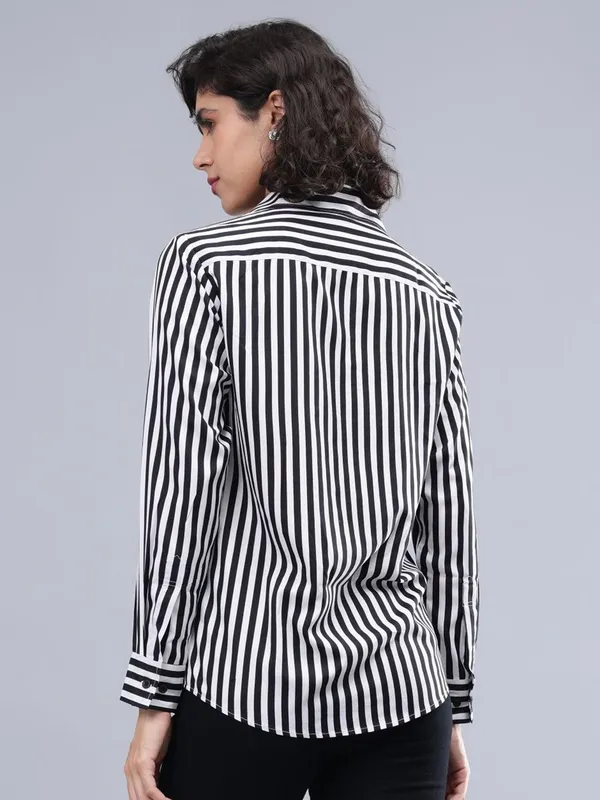 Black_Cotton_Women_Classic_Slim_Fit_Opaque_Striped_Casual_Shirt_For_Women
