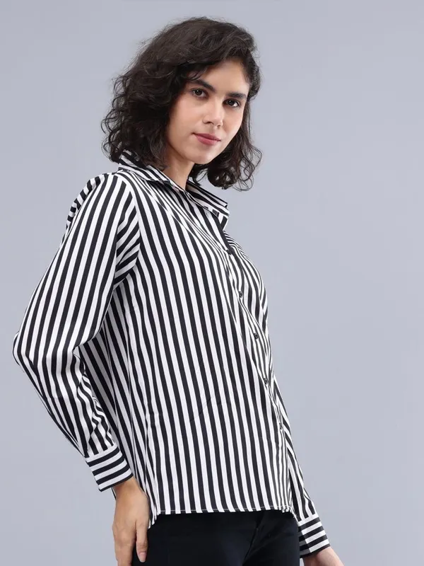 Black_Cotton_Women_Classic_Slim_Fit_Opaque_Striped_Casual_Shirt_For_Women