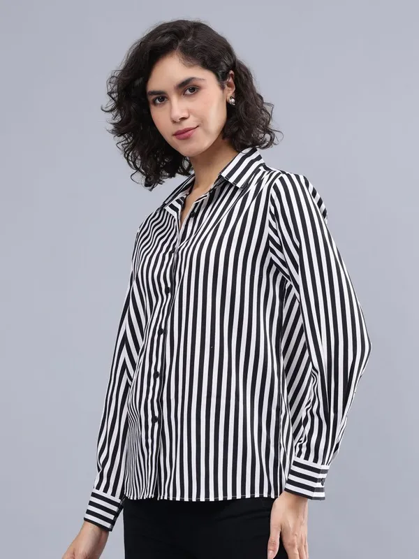 Black_Cotton_Women_Classic_Slim_Fit_Opaque_Striped_Casual_Shirt_For_Women
