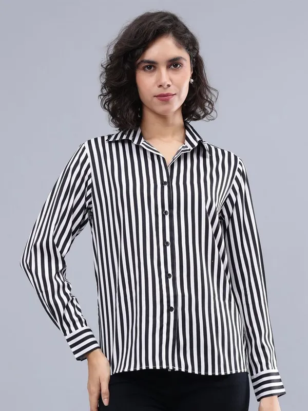 Black_Cotton_Women_Classic_Slim_Fit_Opaque_Striped_Casual_Shirt_For_Women