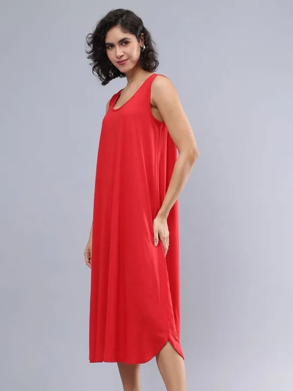 Red_Cotton_Cotton_Round_Neck_Midi_Dress_For_Women