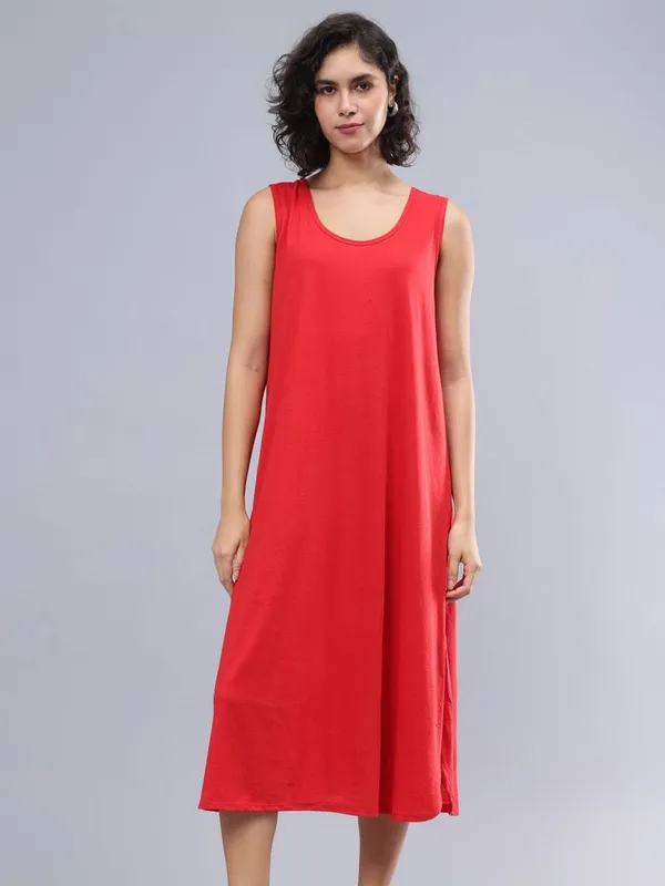 Red_Cotton_Cotton_Round_Neck_Midi_Dress_For_Women
