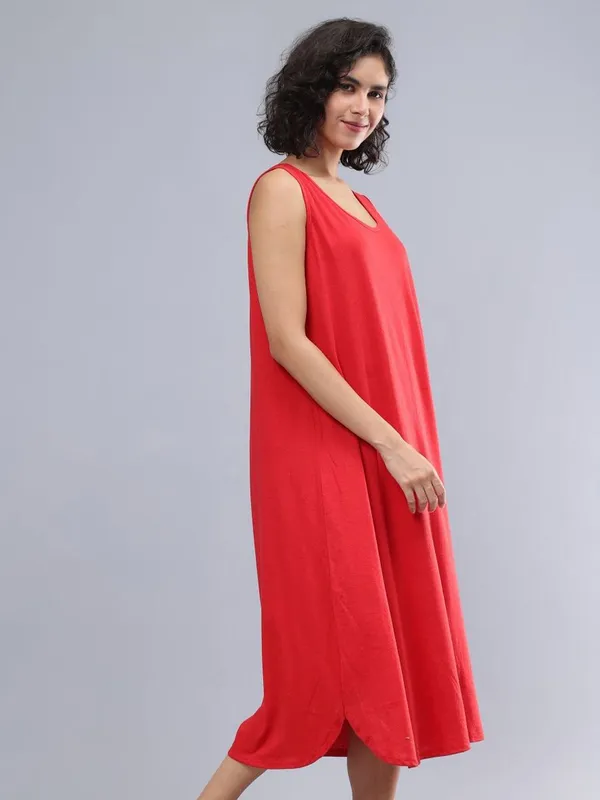 Red_Cotton_Cotton_Round_Neck_Midi_Dress_For_Women