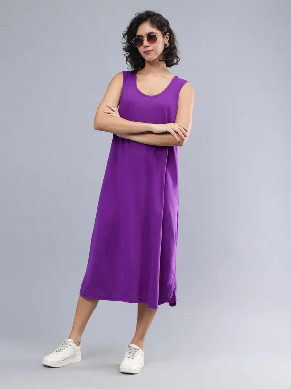 Purple_Cotton_Women_Cotton_Round_Neck_Midi_Shift_Dress_For_Women