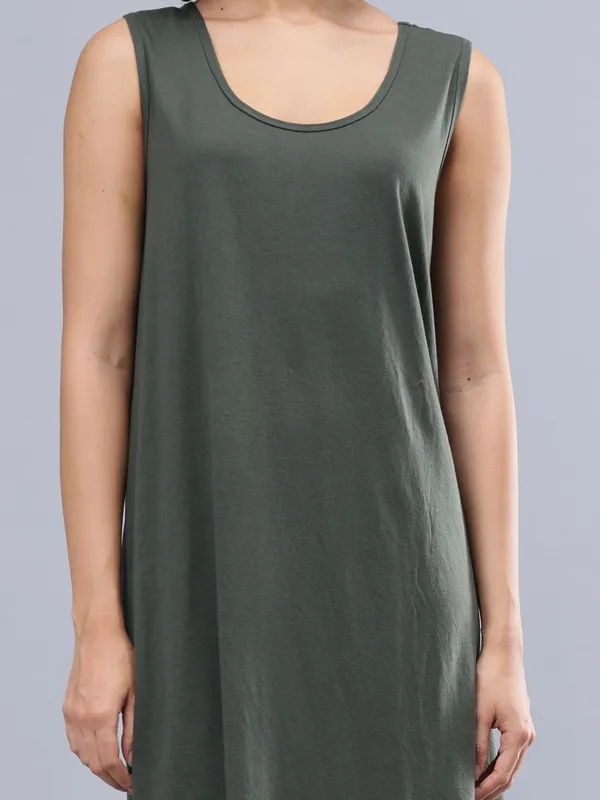 Olive_Cotton_Women_Solid_Pattern_Midi_Dress_For_Women