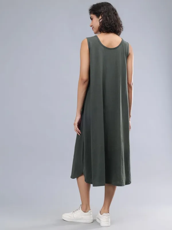 Olive_Cotton_Women_Solid_Pattern_Midi_Dress_For_Women