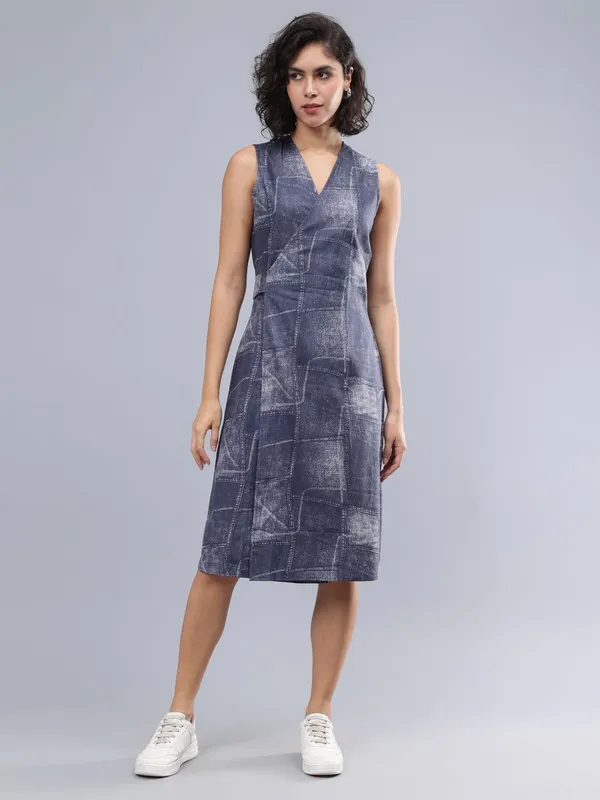 Blue_Cotton_Women_V-Neck_Sleeveless_Cotton_Wrap_Dress_For_Women
