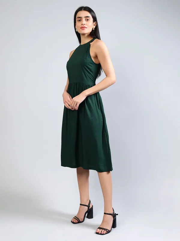 Green_Cotton_Women_Fit-Flare_Midi_Dress_For_Women
