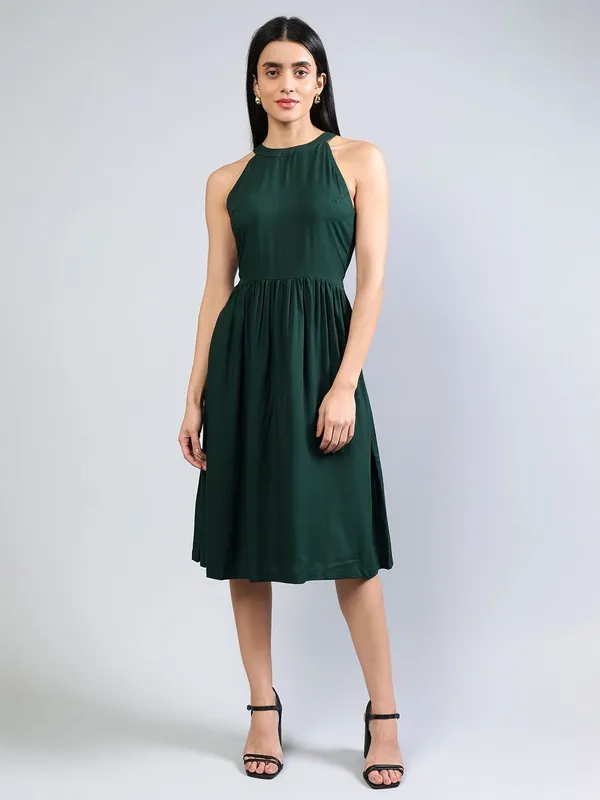 Green_Cotton_Women_Fit-Flare_Midi_Dress_For_Women