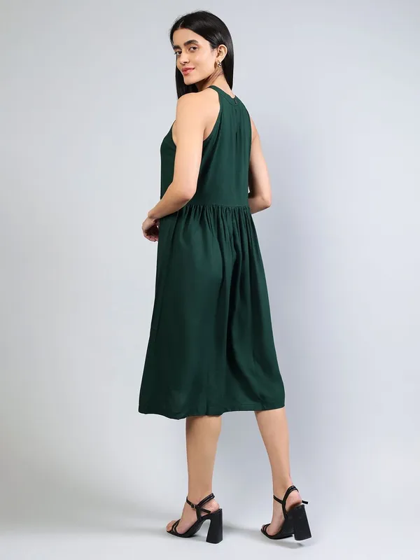 Green_Cotton_Women_Fit-Flare_Midi_Dress_For_Women