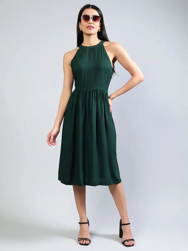 Green_Cotton_Women_Fit-Flare_Midi_Dress_For_Women
