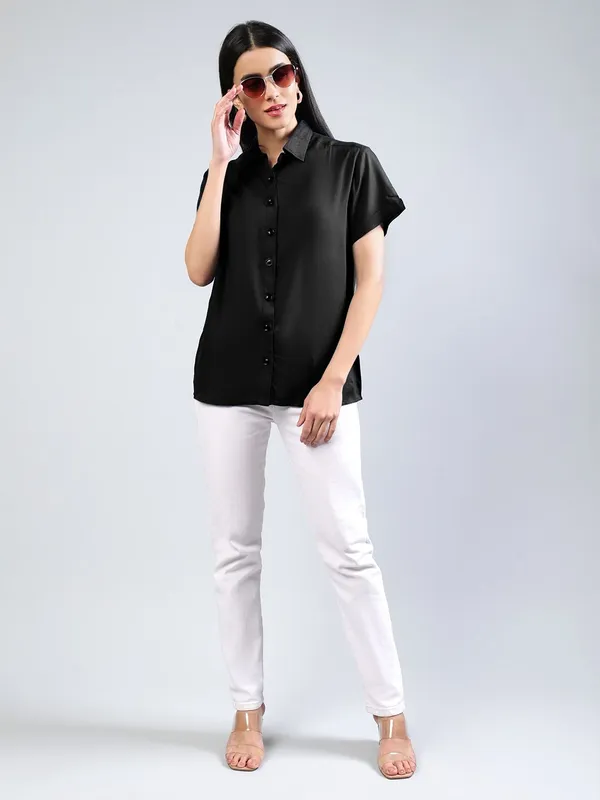 Black_Cotton_Women_Classic_Slim_Fit_Casual_Shirt_For_Women