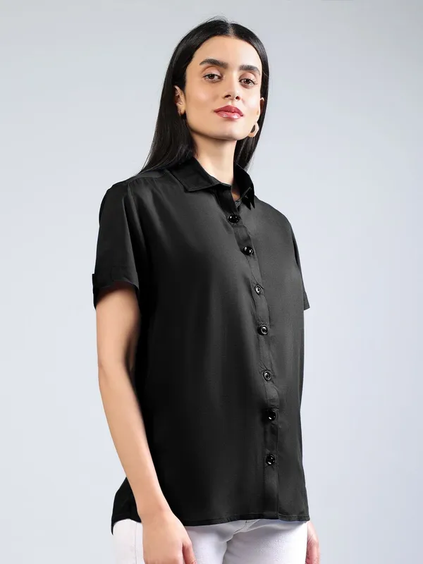 Black_Cotton_Women_Classic_Slim_Fit_Casual_Shirt_For_Women
