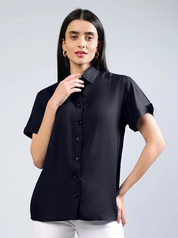 Black_Cotton_Women_Classic_Slim_Fit_Casual_Shirt_For_Women