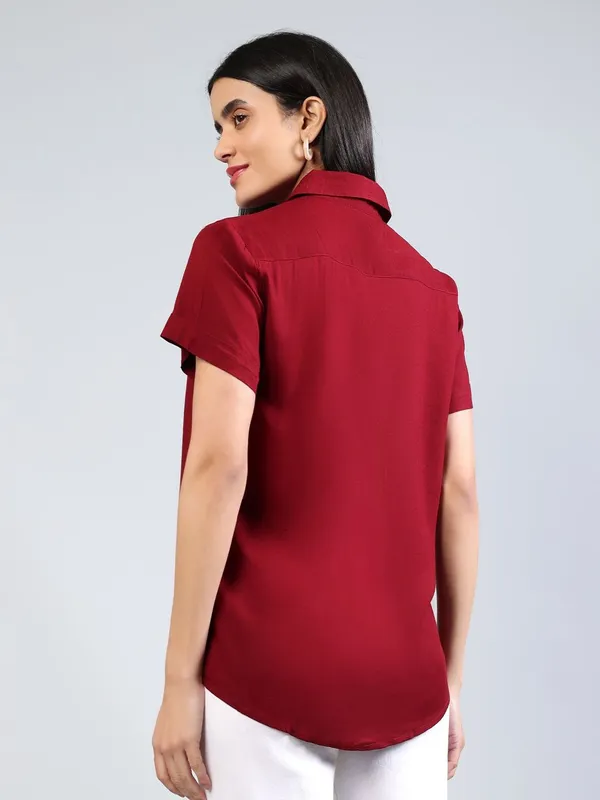 Maroon_Cotton_Women_Classic_Slim_Fit_Casual_Shirt_For_Women