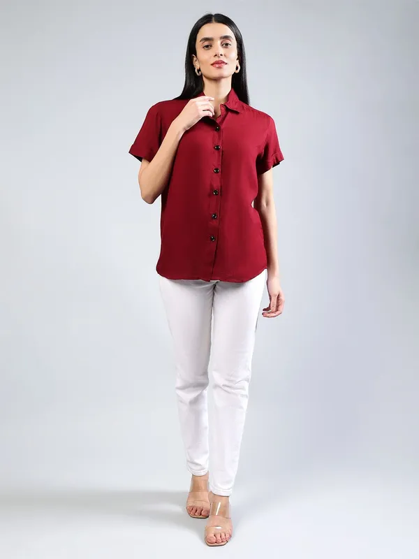 Maroon_Cotton_Women_Classic_Slim_Fit_Casual_Shirt_For_Women