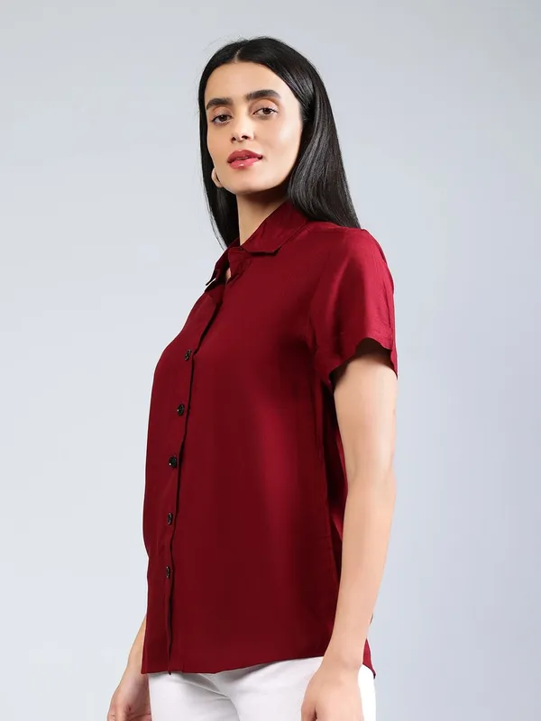 Maroon_Cotton_Women_Classic_Slim_Fit_Casual_Shirt_For_Women
