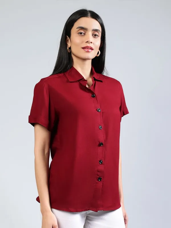 Maroon_Cotton_Women_Classic_Slim_Fit_Casual_Shirt_For_Women