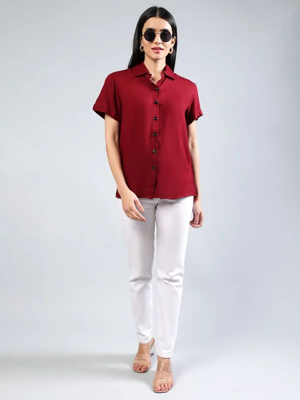 Maroon_Cotton_Women_Classic_Slim_Fit_Casual_Shirt_For_Women