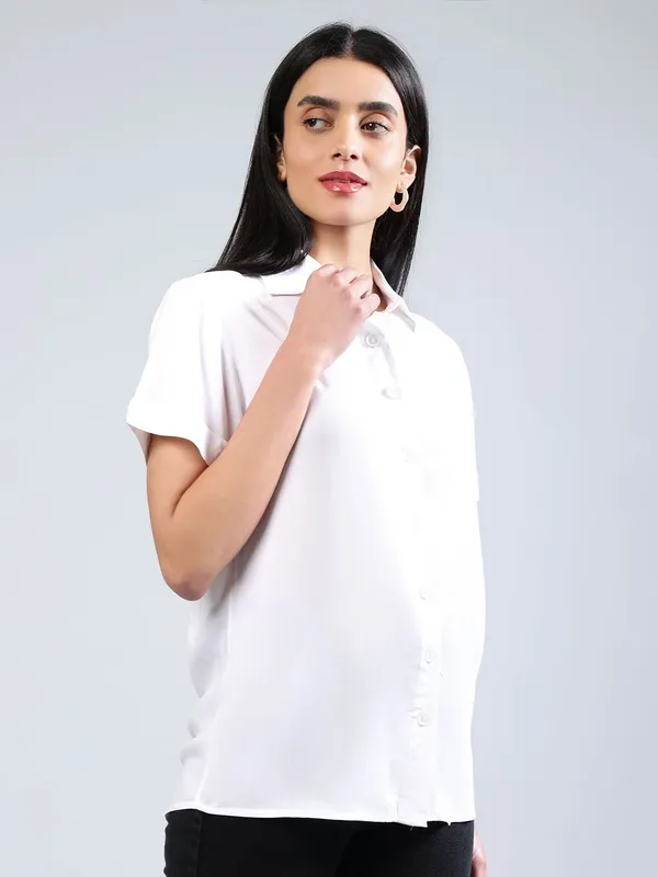 White_Cotton_Women_Classic_Slim_Fit_Casual_Shirt_For_Women