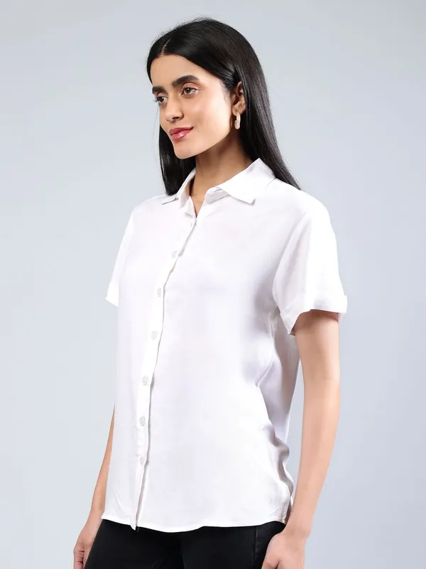 White_Cotton_Women_Classic_Slim_Fit_Casual_Shirt_For_Women
