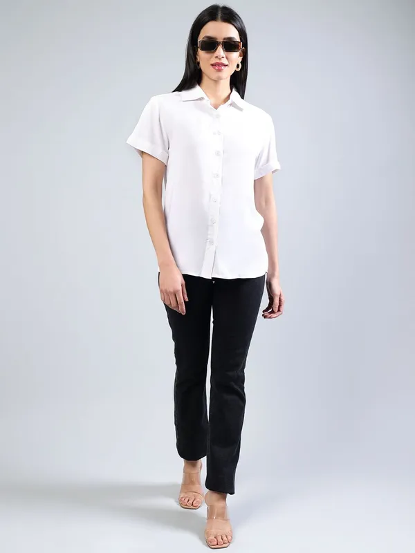 White_Cotton_Women_Classic_Slim_Fit_Casual_Shirt_For_Women