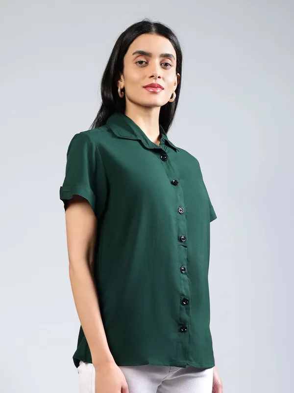 Green_Cotton_Women_Classic_Slim_Fit_Casual_Shirt_For_Women