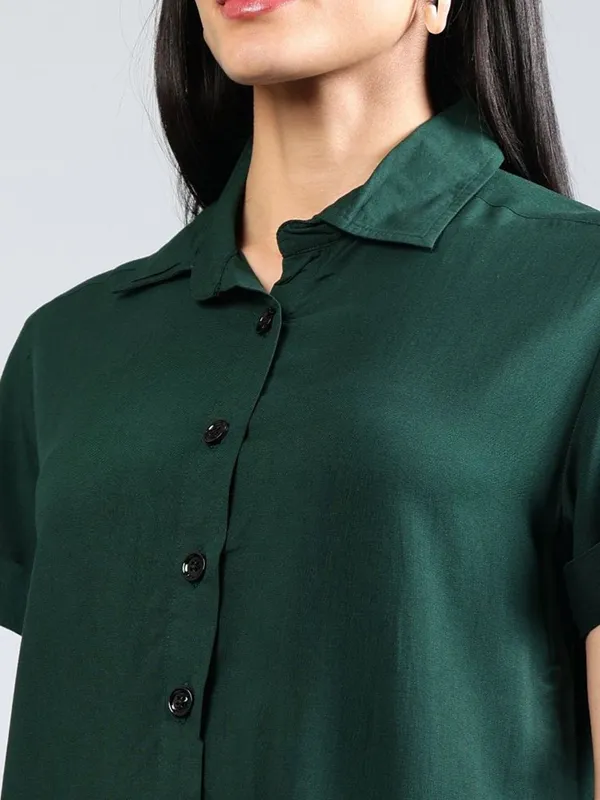 Green_Cotton_Women_Classic_Slim_Fit_Casual_Shirt_For_Women