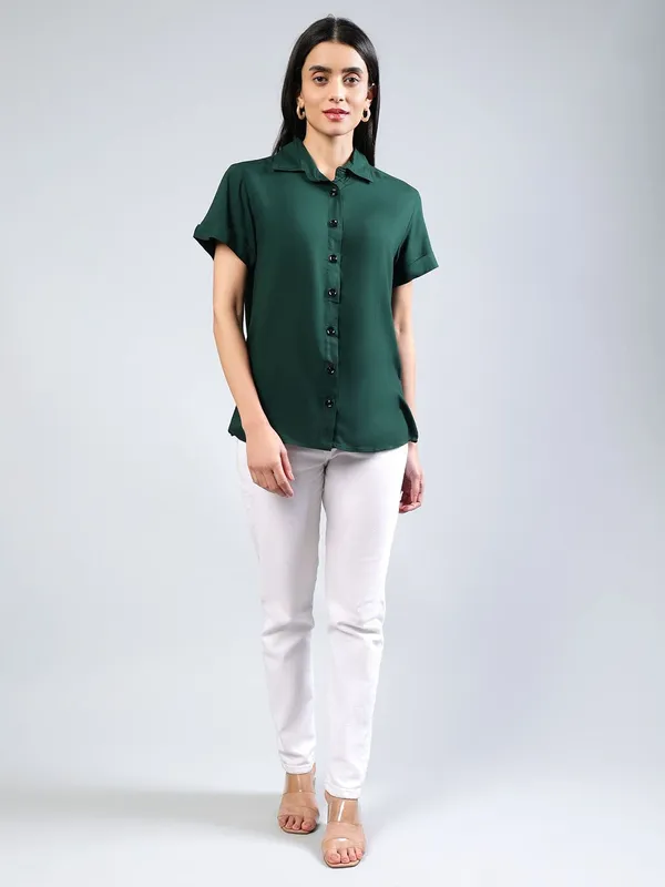 Green_Cotton_Women_Classic_Slim_Fit_Casual_Shirt_For_Women