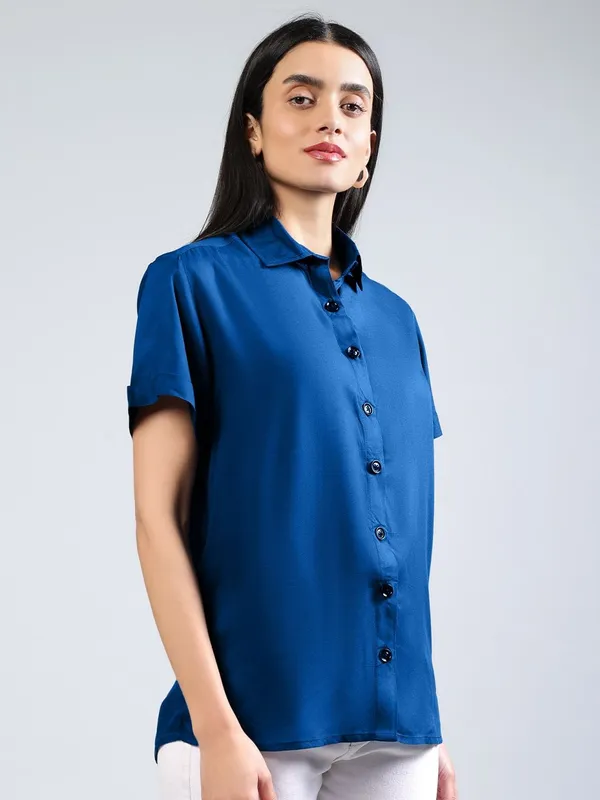 Teal_Cotton_Women_Classic_Slim_Fit_Casual_Shirt_For_Women
