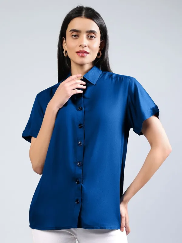 Teal_Cotton_Women_Classic_Slim_Fit_Casual_Shirt_For_Women