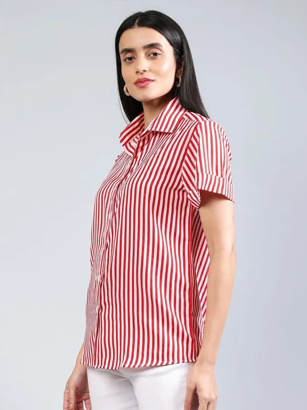 Pink_Cotton_Women_Classic_Slim_Fit_Multi_Stripes_Striped_Casual_Shirt_For_Women