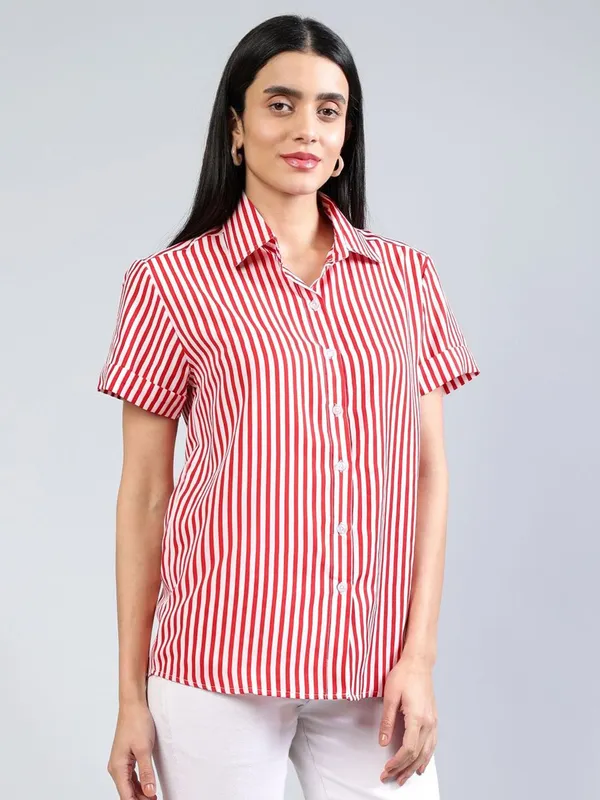Pink_Cotton_Women_Classic_Slim_Fit_Multi_Stripes_Striped_Casual_Shirt_For_Women